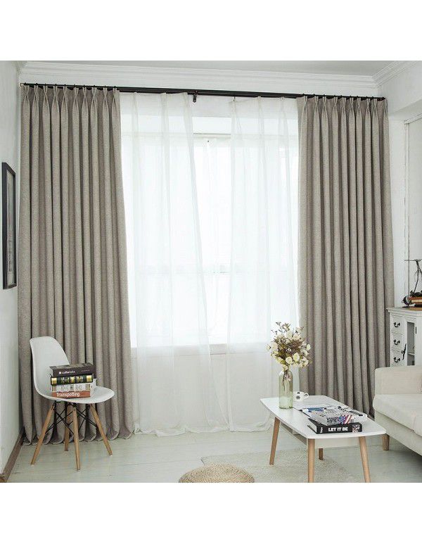 Keqiao curtain manufacturer customized simple bedroom linen curtain cloth living room solid color splicing blackout curtain