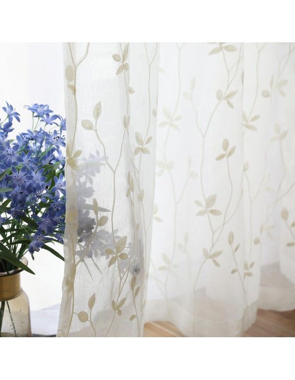 White embroidery yarn, Nordic grey curtain, tree shadow yarn, customized simple modern American window screen 