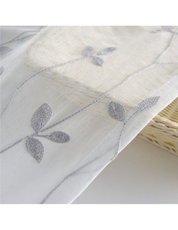 White embroidery yarn, Nordic grey curtain, tree shadow yarn, customized simple modern American window screen 