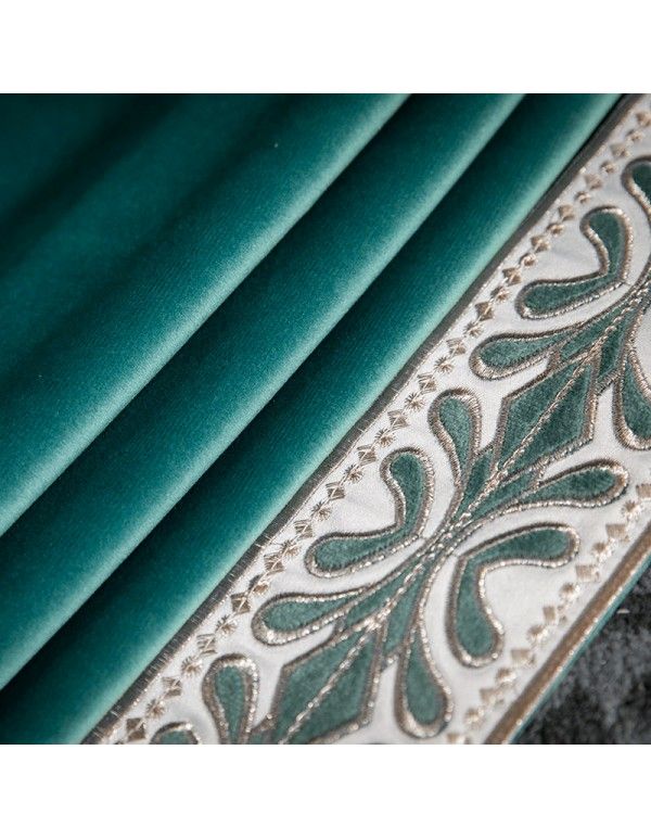 American light luxury peacock green cedar green velvet curtain German velvet velvet with lace curtain finished product customization 