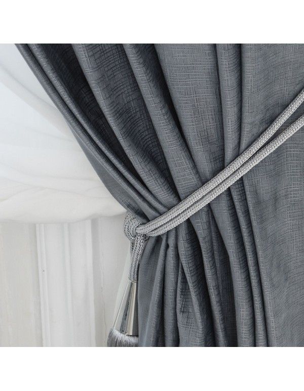 Modern Nordic style velvet post process curtain finished customized three-dimensional small grid velvet curtain 