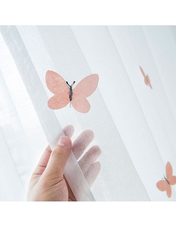 New girls' room curtain 3D butterfly special embroidery window screen children's room curtain cartoon style matching window screen 
