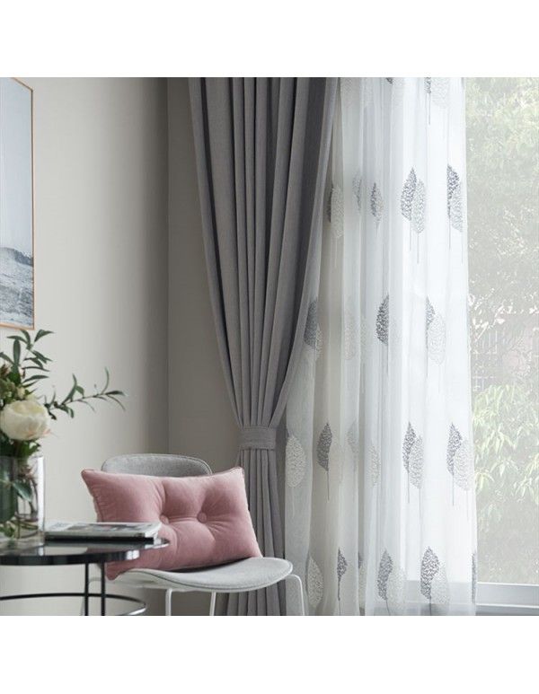Nordic plain polyester cotton shade curtain finished customized living room bedroom all kinds of curtains shade silk cotton 