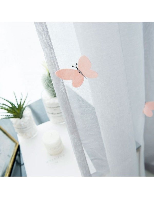 New girls' room curtain 3D butterfly special embroidery window screen children's room curtain cartoon style matching window screen 