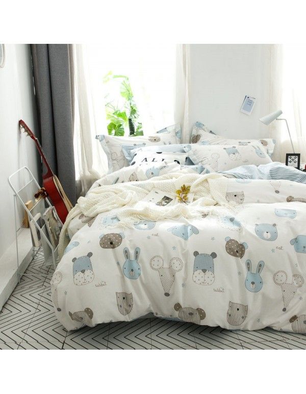 2019ins simple small fresh air cotton four piece single double bed set all season universal set 
