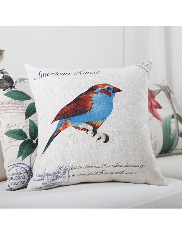 Thick cotton and hemp American style retro throw pillow, garden flower, bird, parrot throw pillow, pillow, sofa cushion to customize 