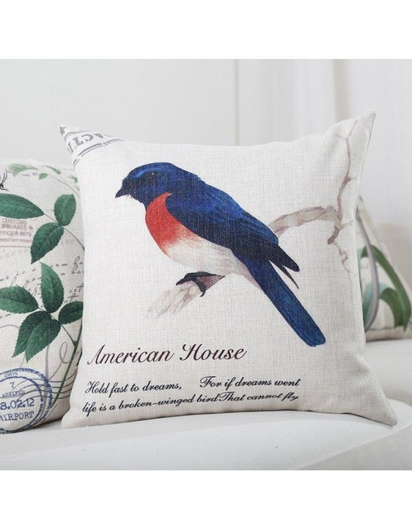 Thick cotton and hemp American style retro throw pillow, garden flower, bird, parrot throw pillow, pillow, sofa cushion to customize 