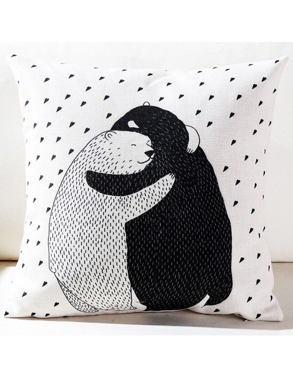 Ins model room black and white bear thick sofa cotton hemp pillow cushion fabric enterprise to map custom gift bag 