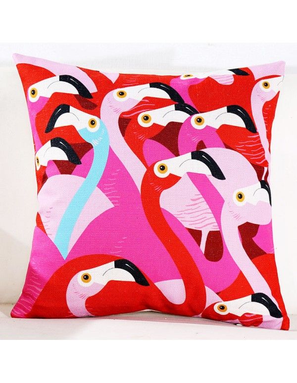 Fabric pink tropical Flamingo garden cushion art sofa back cushion cotton linen waist 
