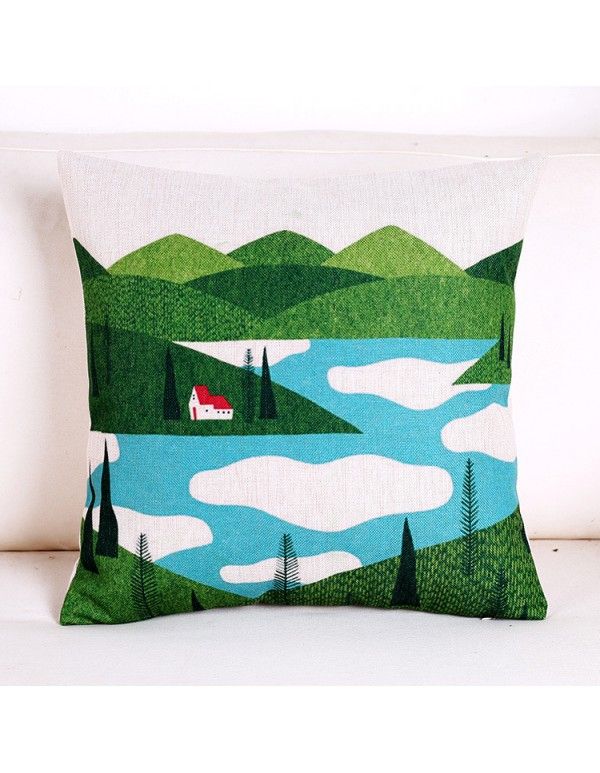 Nordic fresh illustration sofa throw pillow cushion to draw customized cotton hemp pillow pillow pillow and waistband 