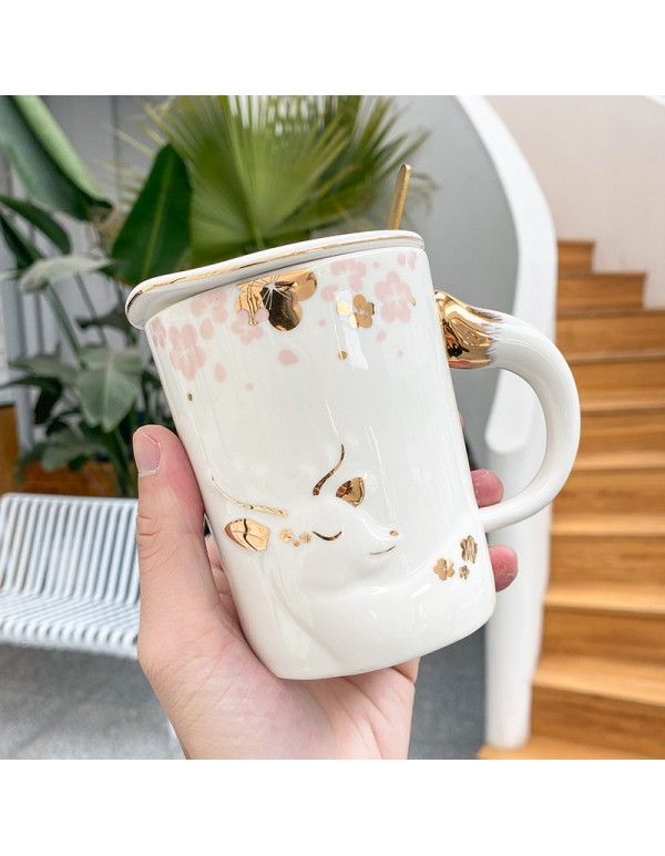 Nordic ins embossed deer gold painted ceramic cup cute little fresh art Mug water cup household cup 