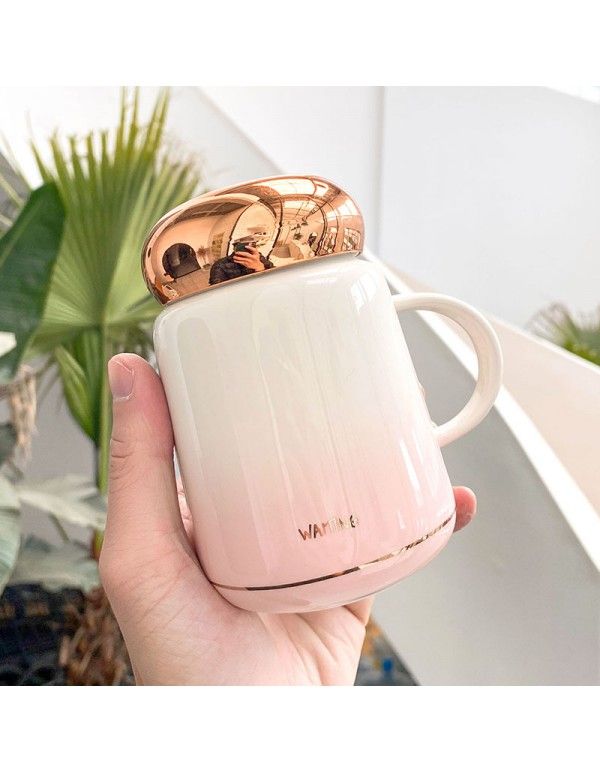 Light luxury gradual mirror cover thermal insulation ceramic cup net red ins business tea flower tea water cup student gift cup 