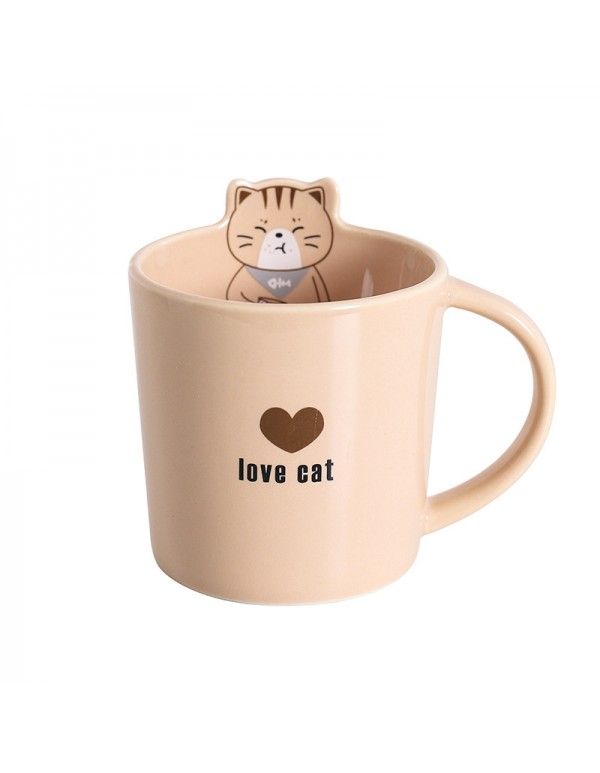 Korean cute cartoon cat ceramic cup handle water cup restaurant small fresh coffee cup student Mug 