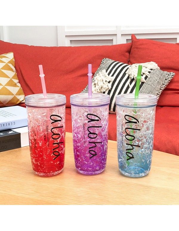 Letters English gradients ice cup Korean Trend male and female student couple straw water cup plastic cup handy 