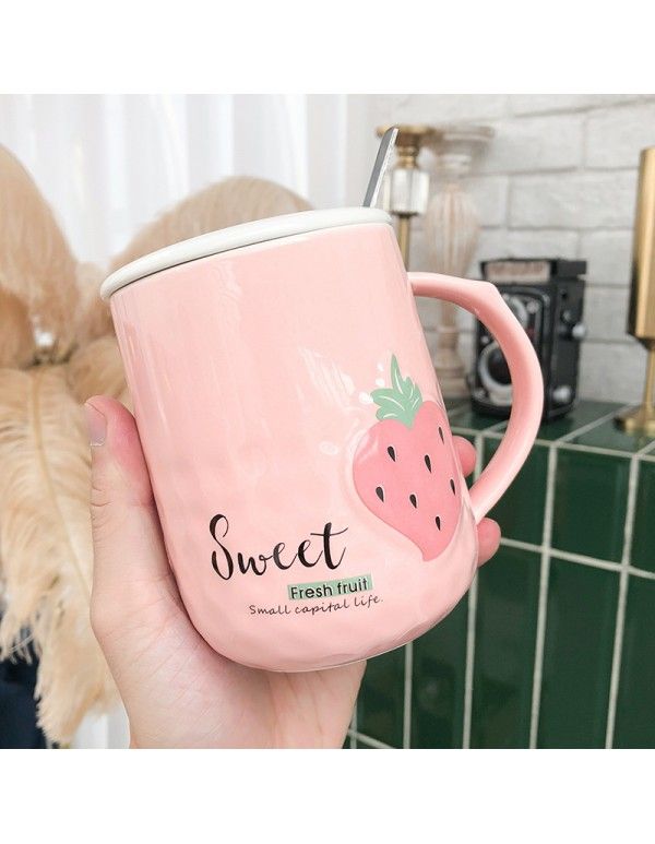 Cute baby net red strawberry frosted ceramic cup water cup office home fresh cartoon Mug student cup 
