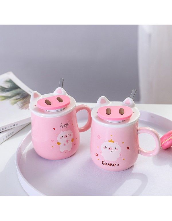 Pink piggy mobile phone holder ceramic cup cute cartoon water cup student couple Coffee Cup Mug 
