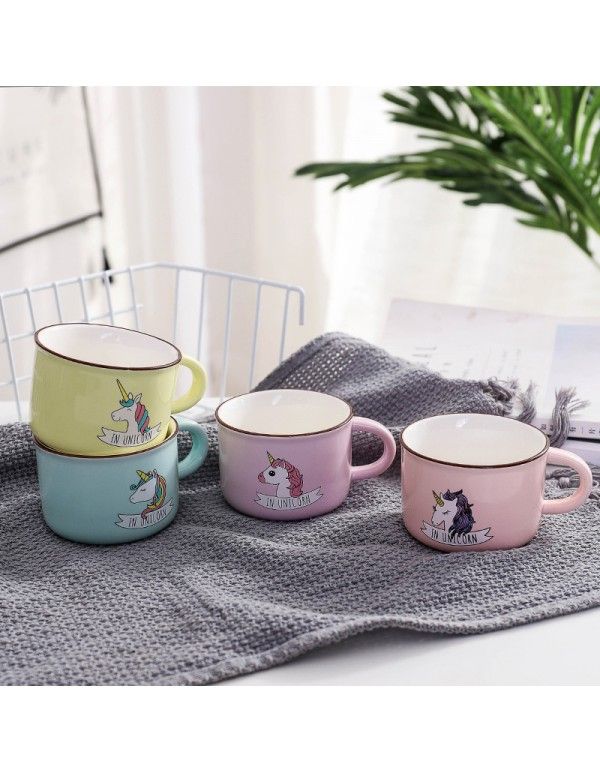 With cup holder, 4 cups, 4 plates, suit, coffee cup, unicorn cartoon, ceramic water cup, household gift, creative business cup 