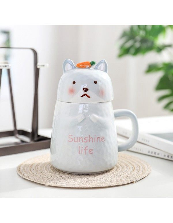 Super cute pig cup girl's heart water cup cute cartoon pig cup creative trend ceramic mug with cover 