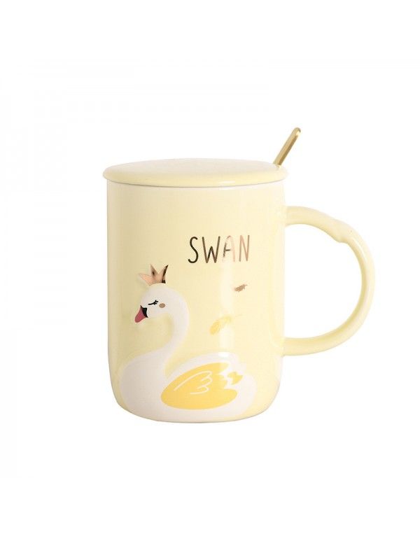 Korean Trend relief Swan ceramic cup net red ins creative Mug office tea coffee mug 