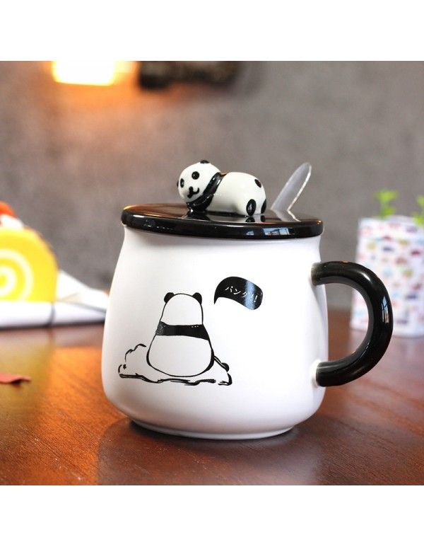 Manufacturer direct cartoon panda ceramic cup creative mug with cover Korean version student water cup 