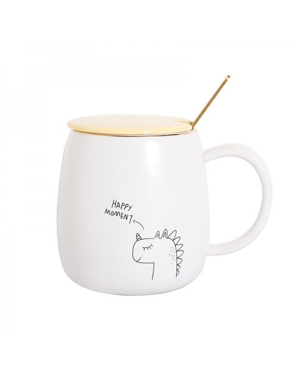 New cute cartoon frosted ceramic mug with lid and spoon creative mug for business students 
