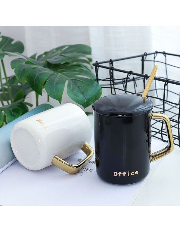 Mark ceramic cup creative black and white painted gold drinking cup office home coffee milk tea cup student couple cup 