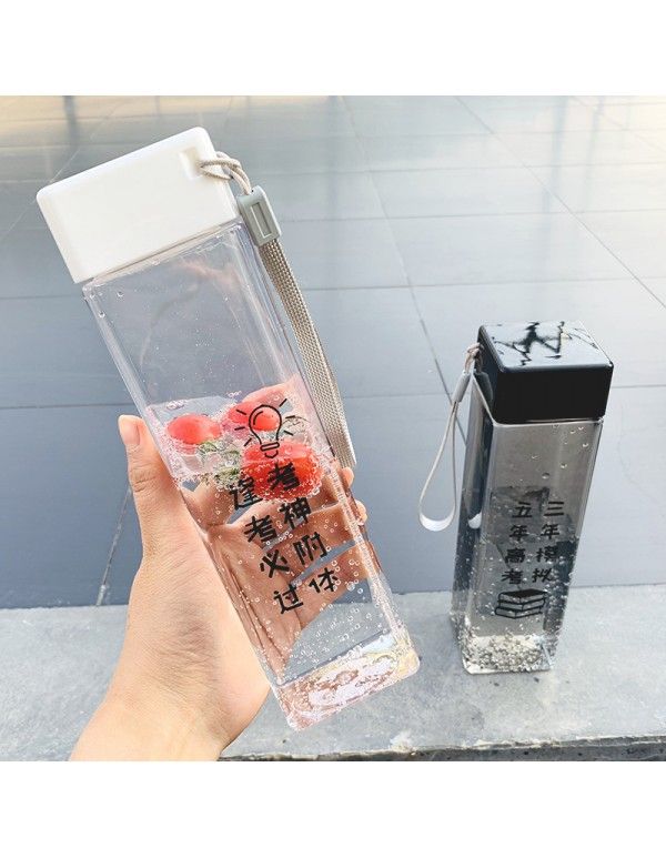 Korean version net red square creative plastic cup trend study text male and female students portable anti falling sealed water cup 