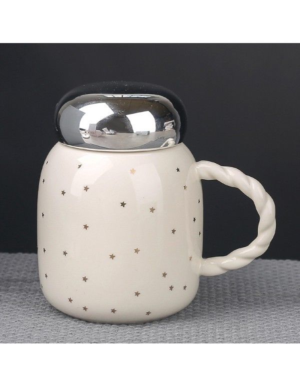 Lovely cartoon mirror cover ceramic cup office tea coffee handle water cup art small fresh Mug 