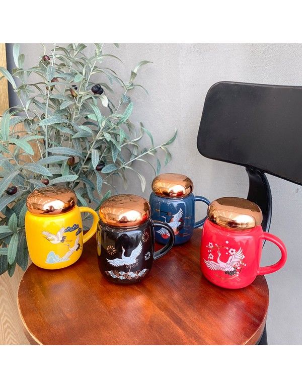China mirror cover ceramic cup screw cap Guochao Mug water cup business office tea coffee cup 