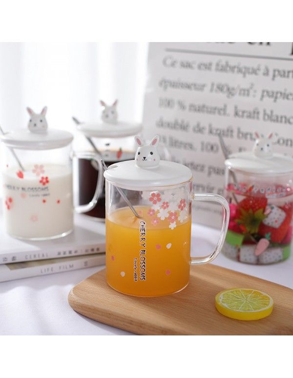 High boron glass creative cartoon small rabbit drinking water cup office home coffee milk tea cup student cup 
