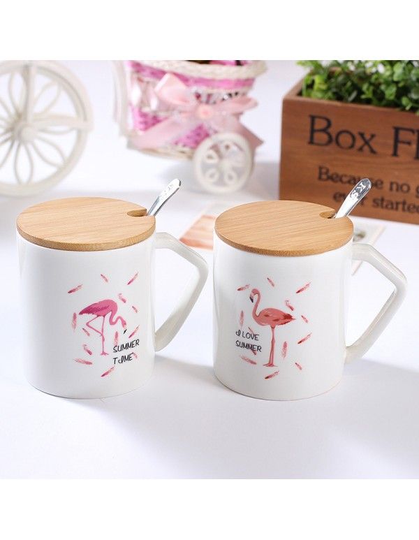 Korean cartoon Flamingo straight body cup creative Mug lovely coffee milk office water cup student ceramic cup 