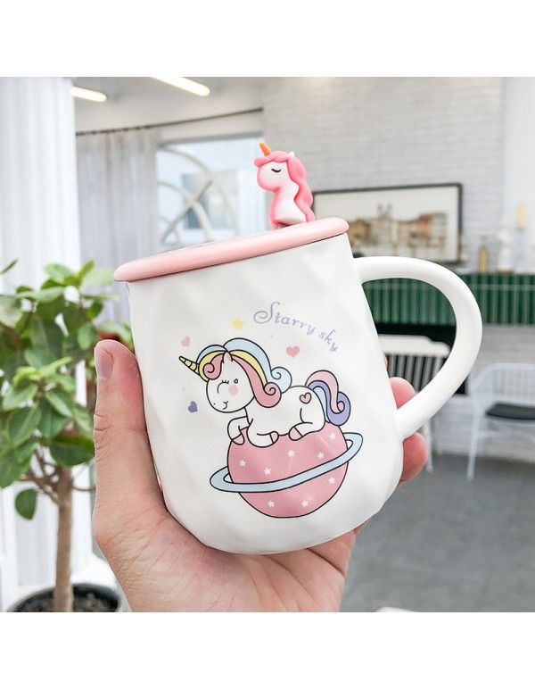 Cartoon Unicorn pink cute ceramic cup cute little fresh net red water cup student creative gift cup 