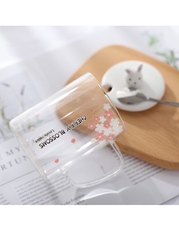 High boron glass creative cartoon small rabbit drinking water cup office home coffee milk tea cup student cup 