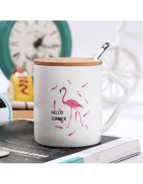 Korean cartoon Flamingo straight body cup creative Mug lovely coffee milk office water cup student ceramic cup 