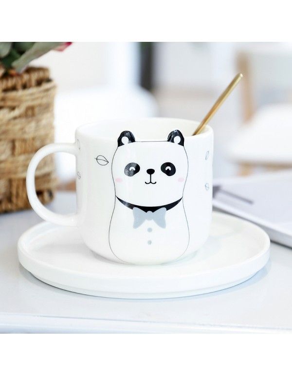 Cartoon animal ceramic coffee cup with dish and spoon lovely restaurant ins small fresh water cup office breakfast cup 