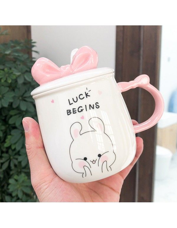 Cartoon bow big belly Mug creative cute business office coffee ceramic water cup gift cup 