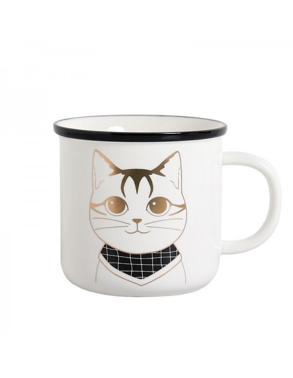 Nordic simple ins golden cat ceramic cup art net red water cup wide mouth white Zakka Mug Cup 