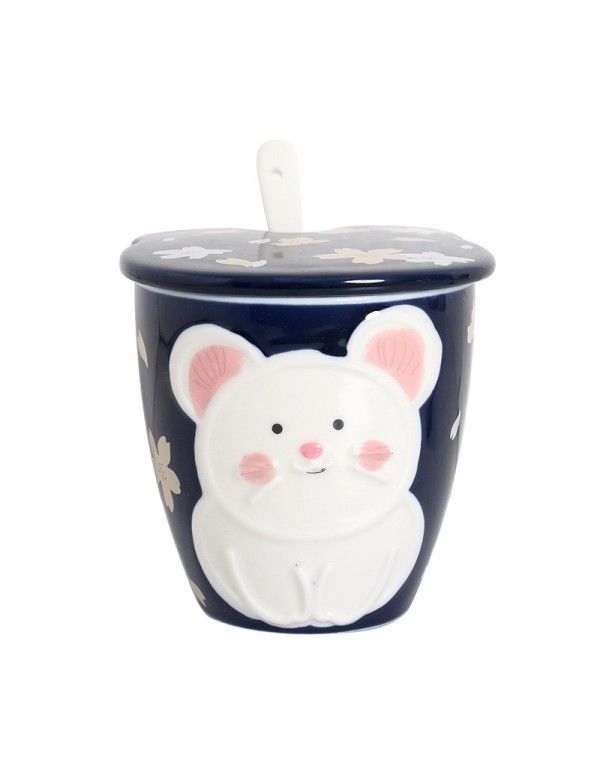 Tiktok, red, explosion, relief, mouse, ceramic cup, cover, spoon, creative cartoon, mug, water glass, student gift cup. 