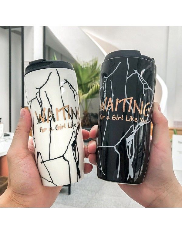 Nordic ins marble pattern black and white fashion simple ceramic cup business office coffee cup Creative Cup 