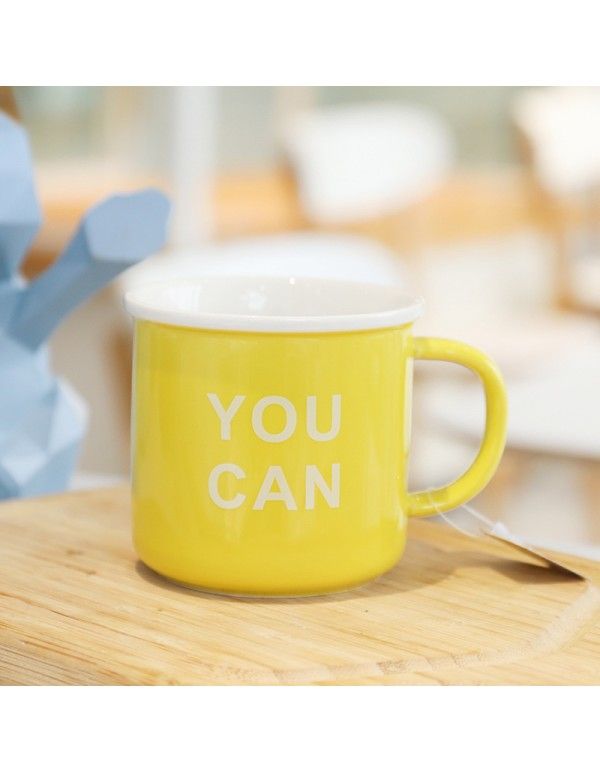 Korean version simple candy color English ceramic cup wide mouth straight body Mug water cup business office coffee cup 