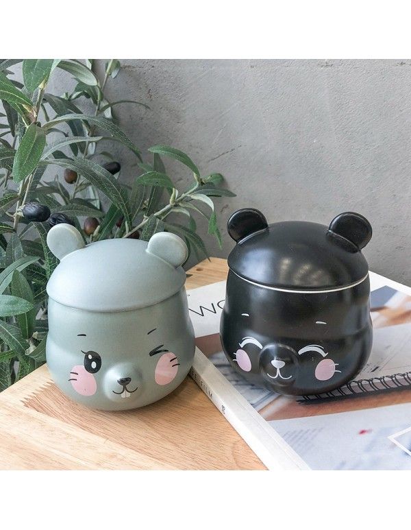 Cute cute cartoon mouse 3D ceramic cup ins net red water cup with lid 