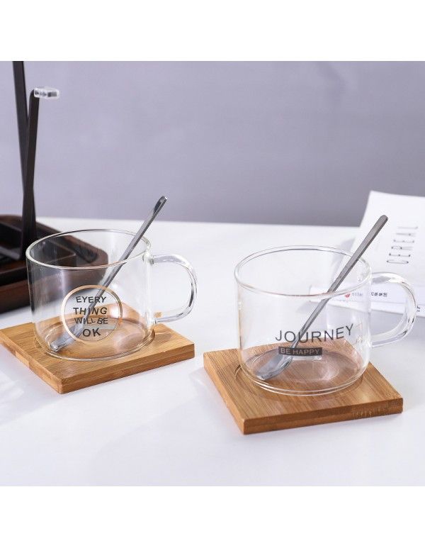 Nordic style ins wood tray gold coated glass transparent high boron silicon water cup office business tea coffee cup 