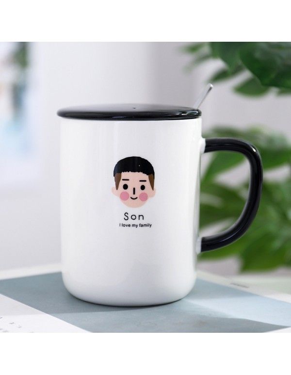 Cartoon couple frosted ceramic cup with cover and spoon cute creative Mug net red student gift cup 