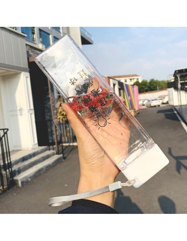 Korean version net red square creative plastic cup trend study text male and female students portable anti falling sealed water cup 