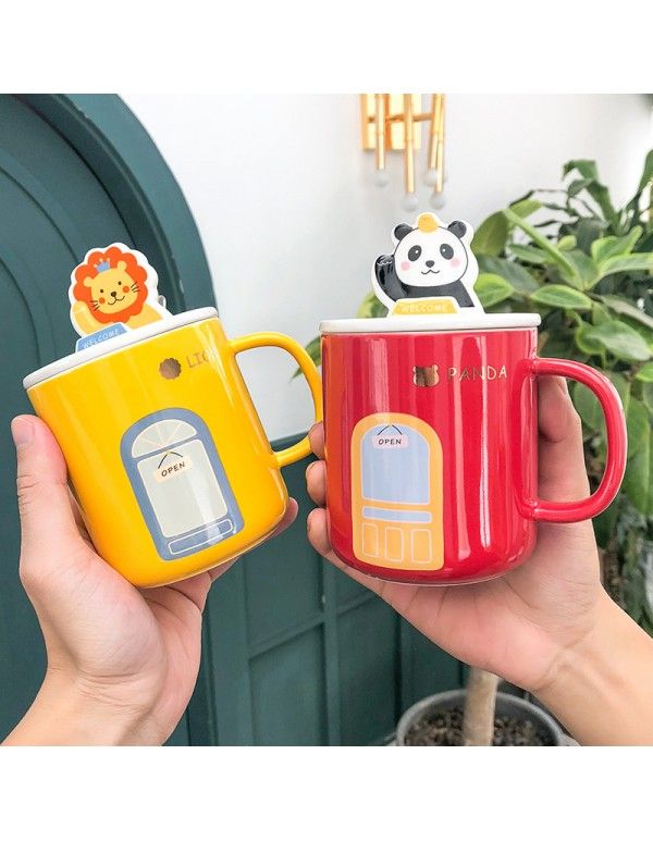 Cute cute cute animal ceramic cup small fresh creative Mug business office mobile phone bracket water cup 