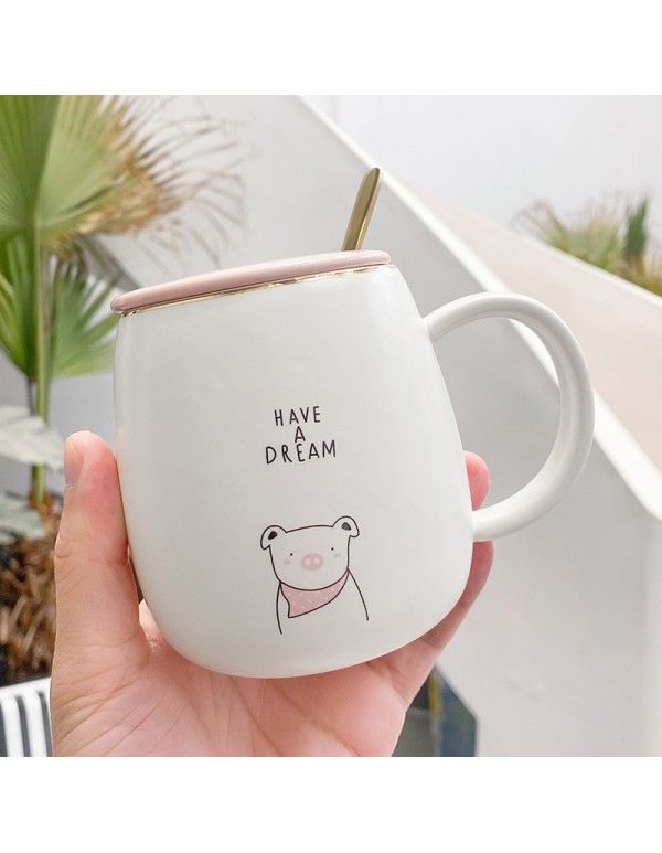 Golden spoon with cover matte matte animal ceramic cup creative student gift coffee water cup cute little fresh cup 