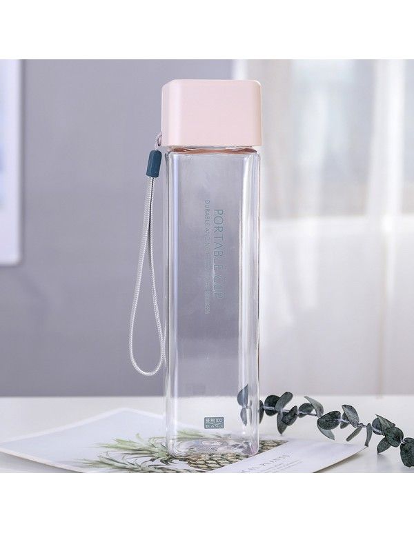 South Korea trend large capacity Nordic square letter plastic cup rope outdoor anti falling water cup student portable cup 