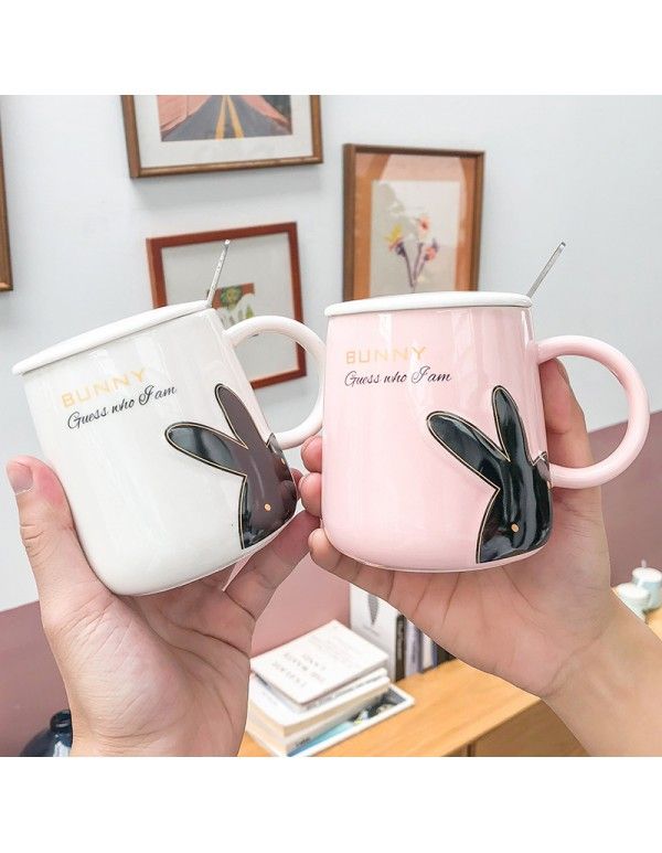 3D relief cartoon rabbit colored glaze ceramic cup cute little fresh net red water cup for boys and girls 