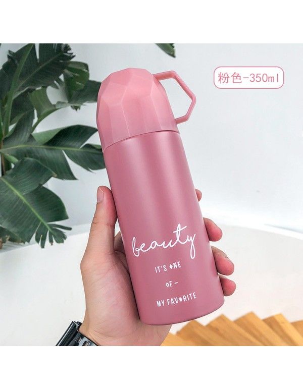One cover dual purpose Korean style heat preservation cup sealed leak proof vacuum stainless steel water cup outdoor portable sports cup 