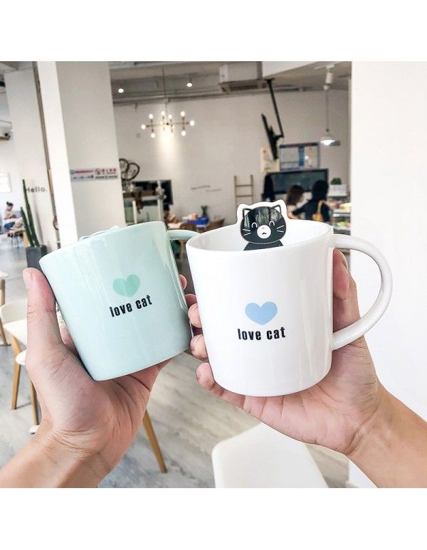 Korean cute cartoon cat ceramic cup handle water cup restaurant small fresh coffee cup student Mug 